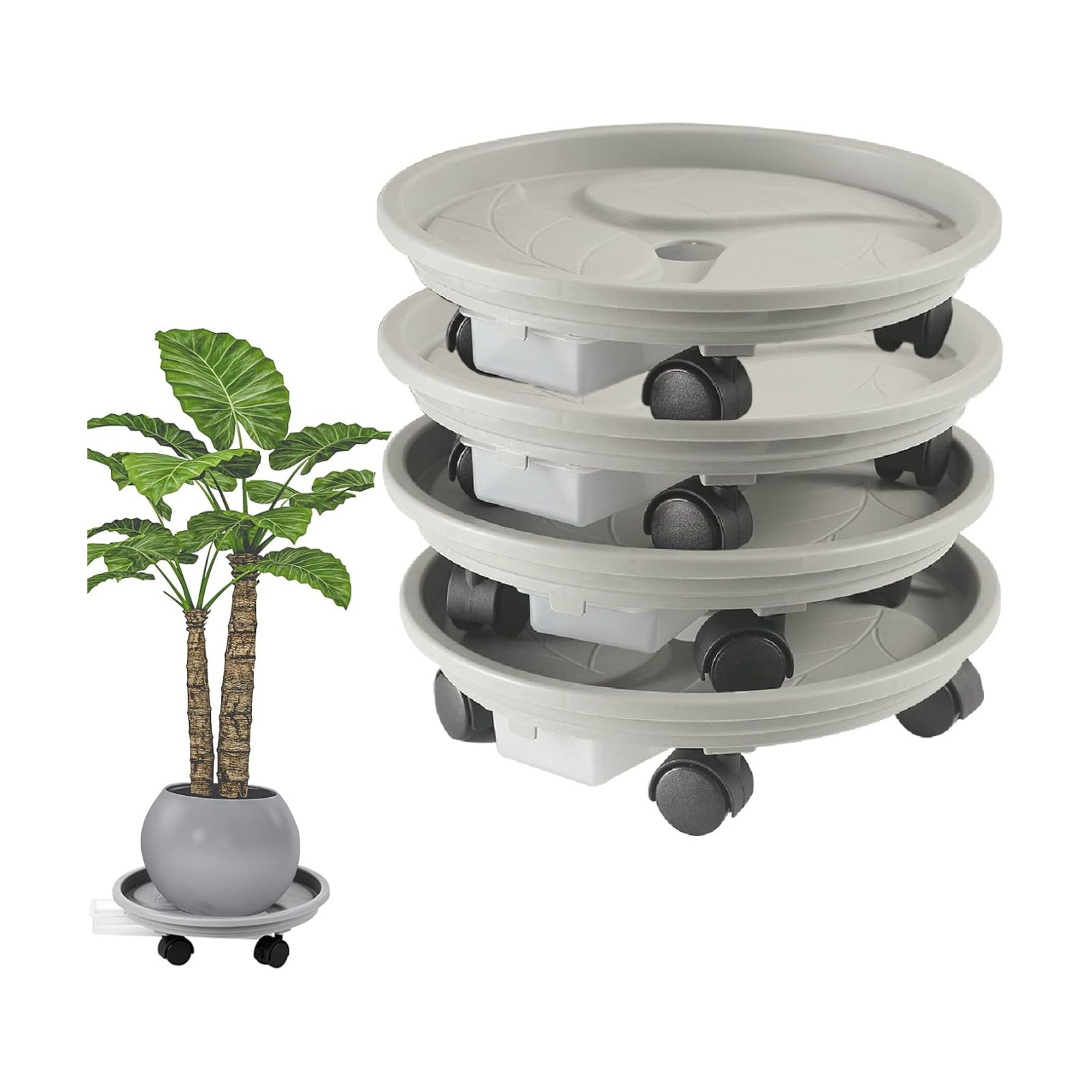 4 Packs 13 inch Plant Caddy with 4 Wheels and Drainage Tray,Round Flower Pot Mover,Garden Rolling Plant Stand with