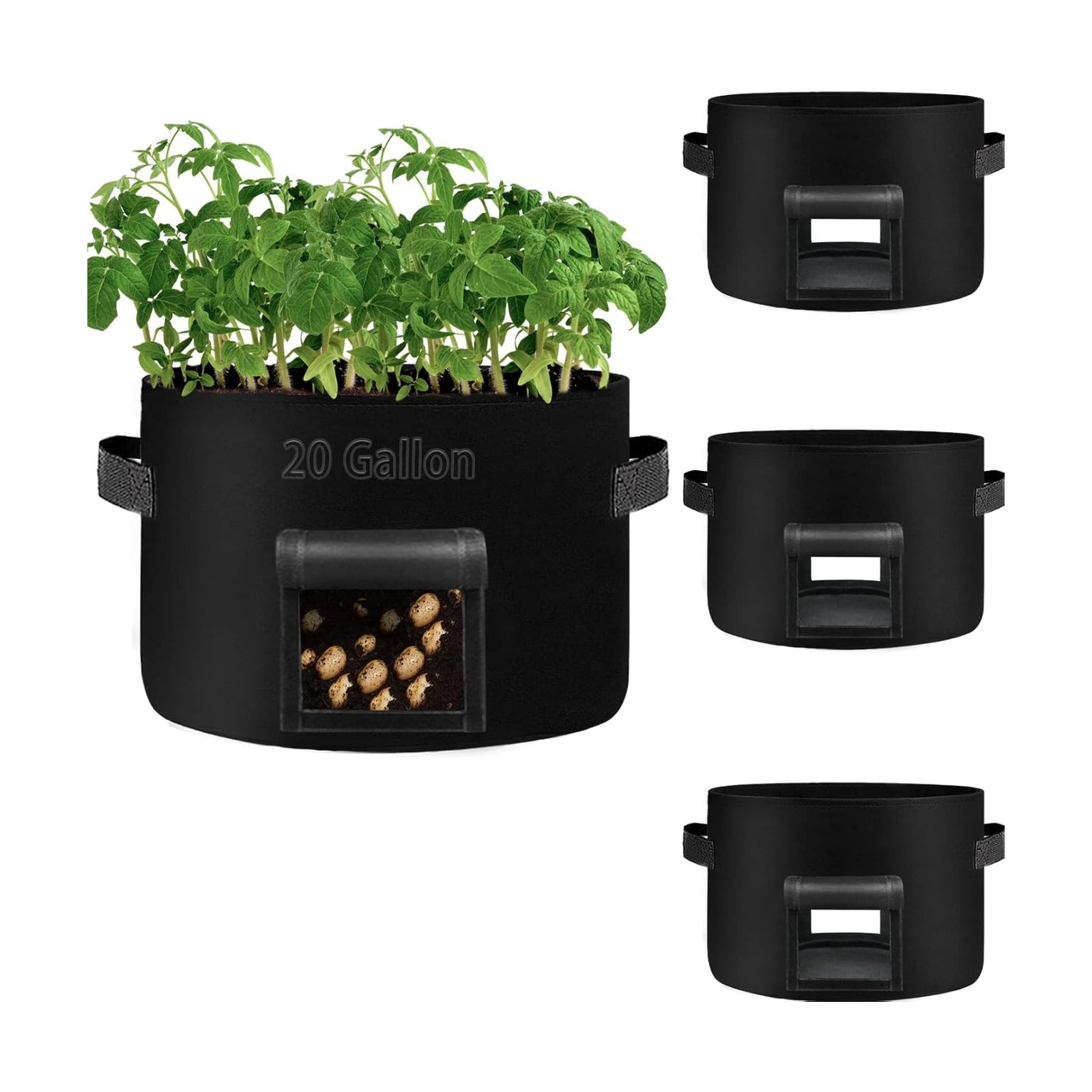 TCBWFY 20Gallon Potato Grow Bags with 2 Flaps,4 Pack Heavy Duty 14oz/yd² Potato Grow Bags,Planting Bag with Sturdy