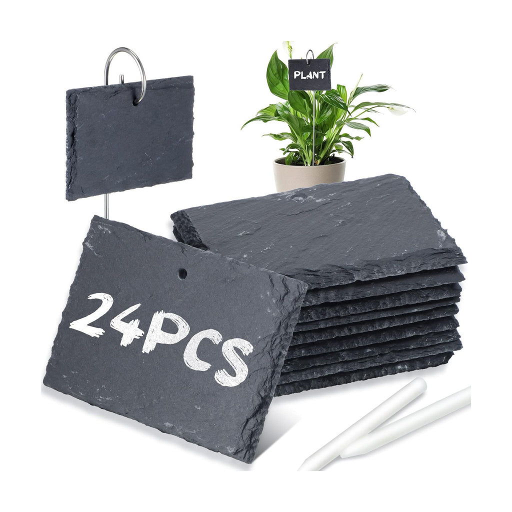 24 Sets Plant Labels, Reusable Slate Plant Markers Natural Weatherproof Garden Signs Waterproof Hanging Slate Planter