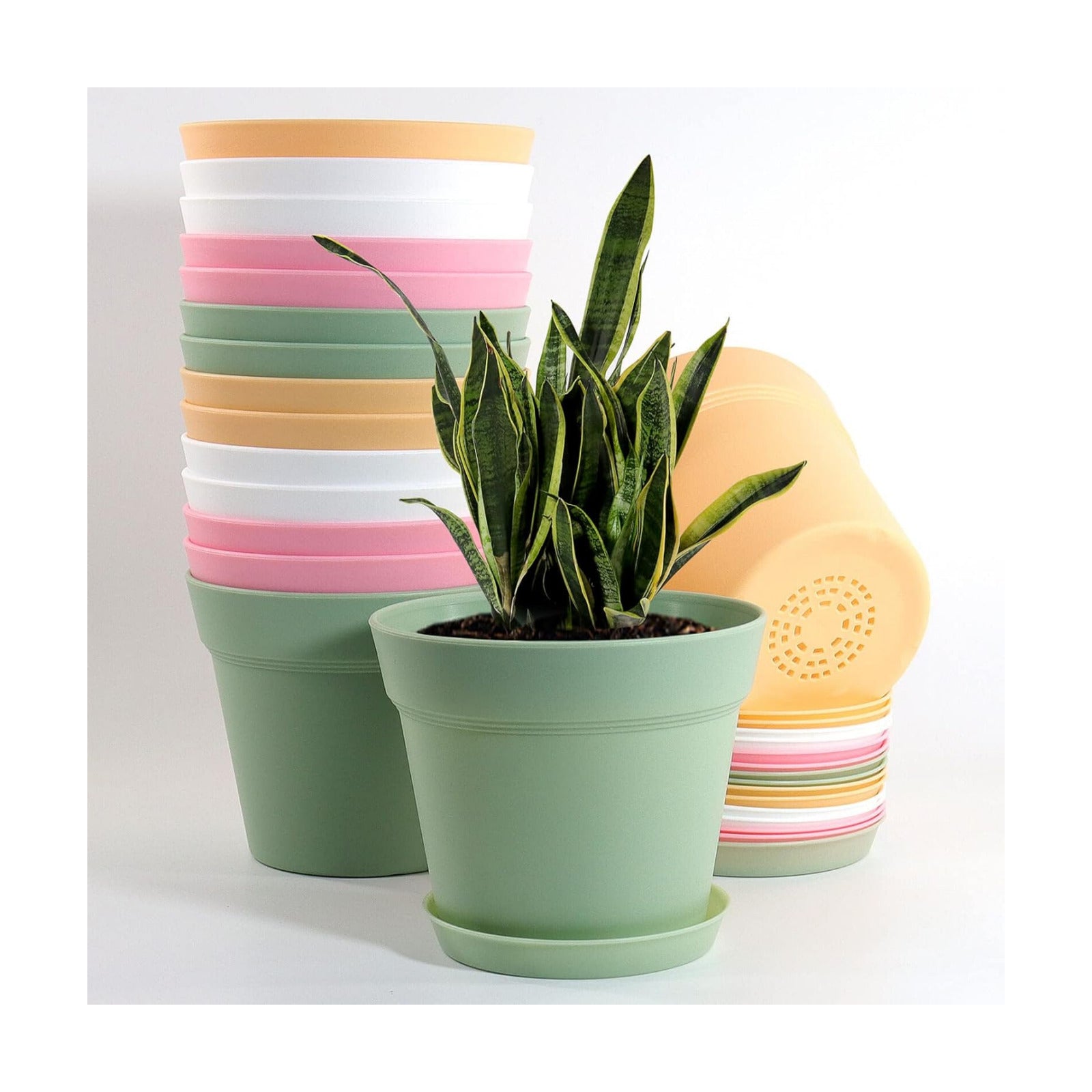 WOUSIWER 16 Pack 6 inch Plastic Planters, Indoor Flower Pots, Heavy Duty and Stylish 6 Inch Plant Pots for Indoor