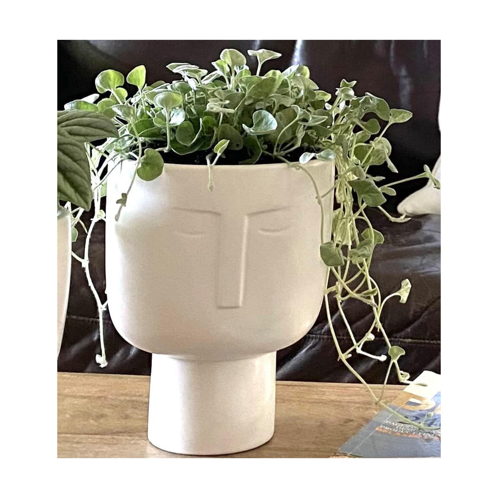 Planters for Indoor Plants - Tall 7 Inch Ceramic Self Watering Pots Matte White Plant Pot with Drainage & Inner Pot
