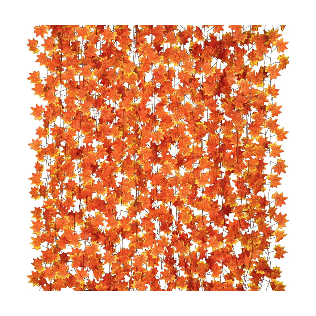 CQURE 14 Pack Fall Leaf Garland, Hanging Vines Garland Artificial Fall Maple Leaves Thanksgiving Decor for Home Wedding Fireplace Christmas