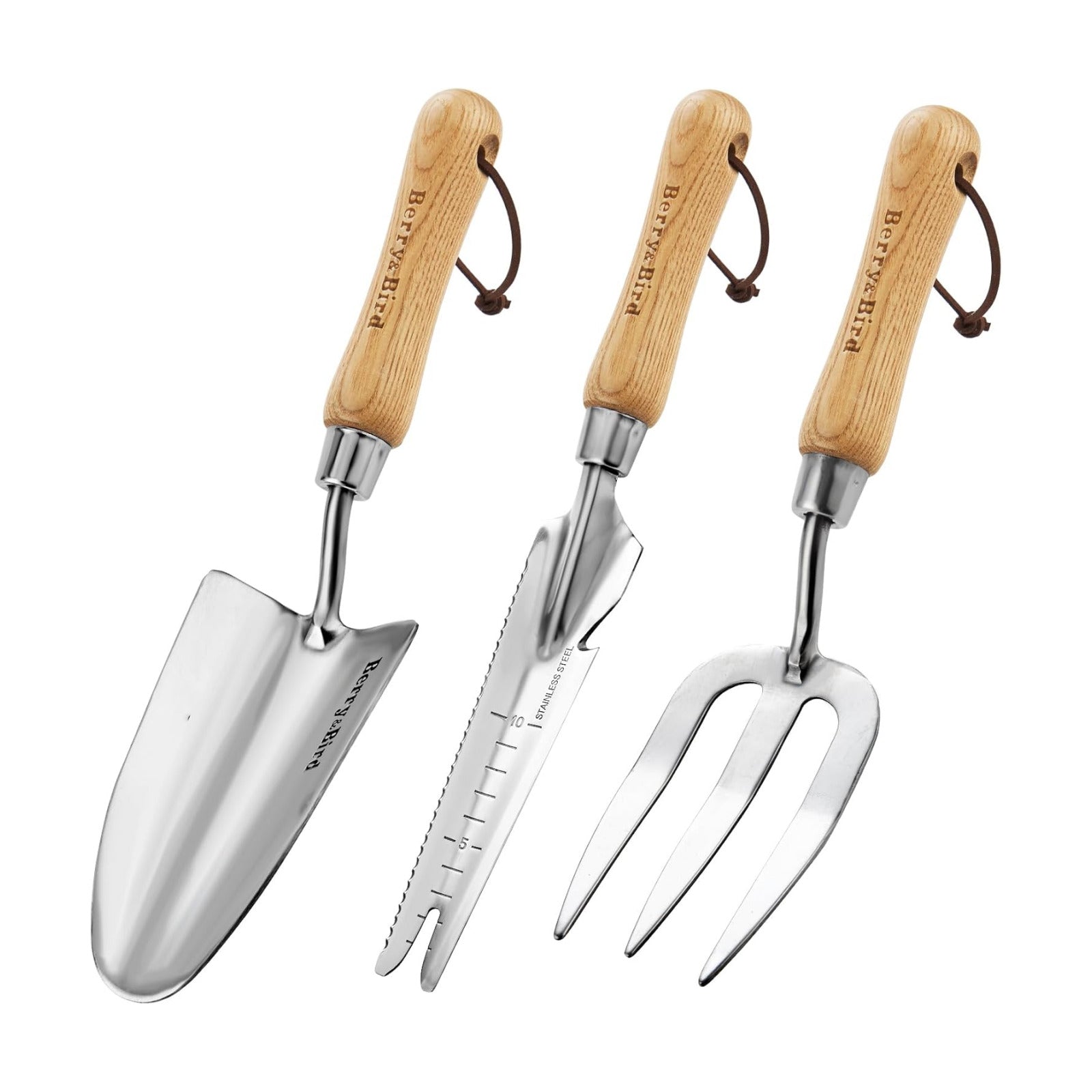 Berry&Bird Gardening Hand Tool Set - 3PCS Stainless Steel Garden Tool Kit Multifunctional Tool with Wooden Handle