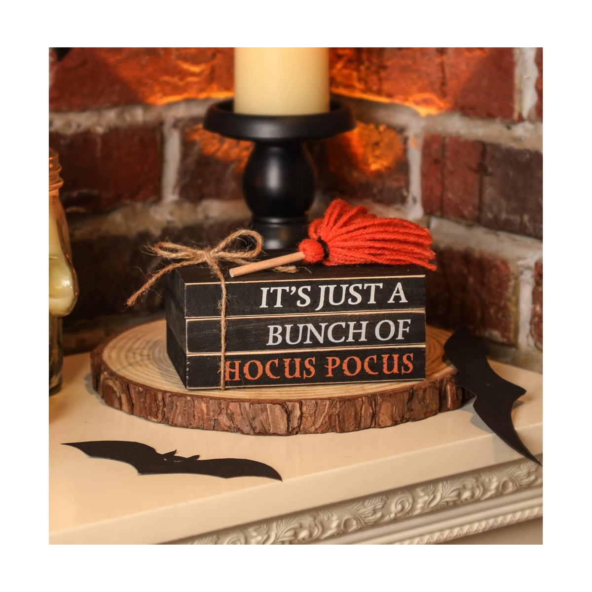 Halloween Wood Book Stack, Hocus Pocus Mini Faux Books Bundle, Halloween Tiered Tray Decor for Home Table Mantle Shelf