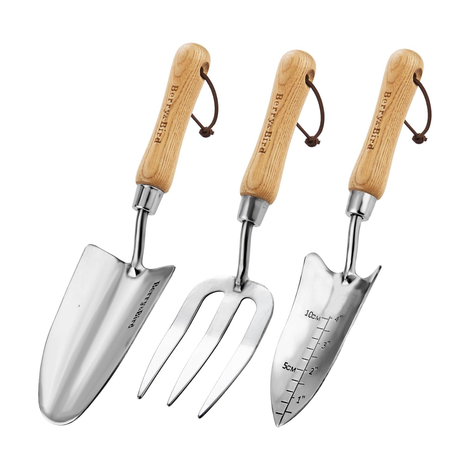 Berry&Bird Garden Tool Set- 3PCS Stainless Steel Gardening Tool Sets with Wooden Handle Trowel Weeding Fork & Digging