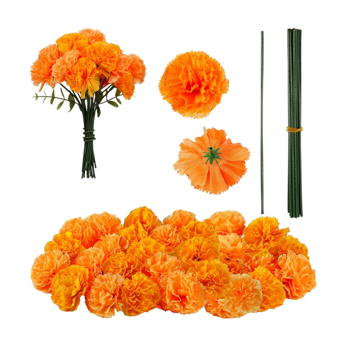 Waydress 20 Pcs Artificial Marigold Flowers Halloween,Orange