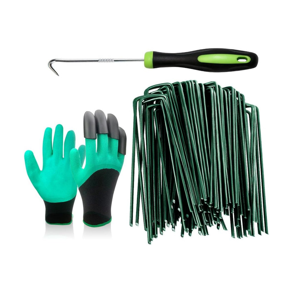 Bakulyor 100Pcs Green Landscape Staples 6 Inch Garden Artificial Turf Stakes Staples, 11 Gauge Lawn Galvanized Ground