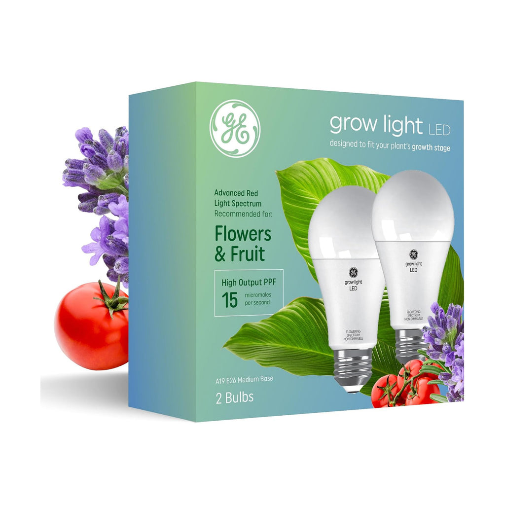 GE Grow Lights for Indoor Plants, A19 LED Light Bulbs for Flowers and Fruit with Advanced Red Light Spectrum, White