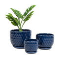 Ceramic Flower Pots with Drainage Hole and Saucer, North European Style Round Indoor Succulent Planters with Honeycomb