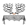Halloween Black Lace Spiderweb Fireplace Mantle Scarf Cover and 60 Bats