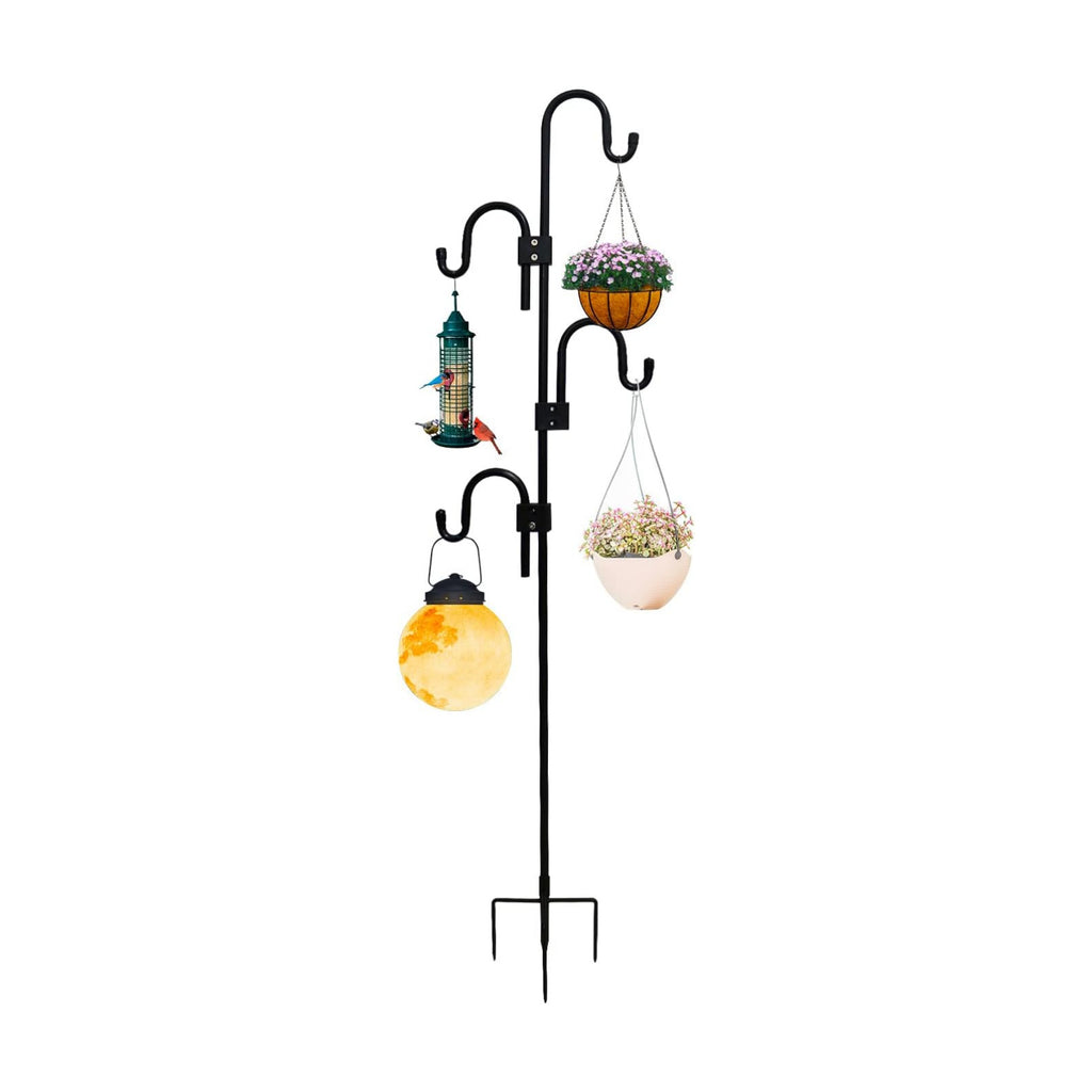 Shepards Hooks for Outdoor Adjustable Bird Feeder Pole with 5 Base Prongs 76 Inch Heavy Duty Garden Hanging Holder for Lanterns, Solar Lights, Bird Feeder, Wedding, Planter Pot-4 Hooks