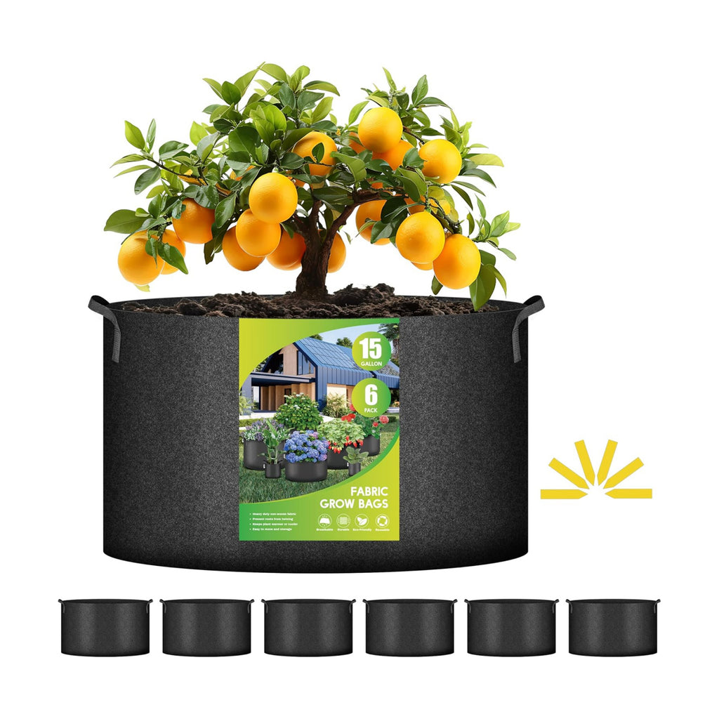 iPower Plant Grow Bag 15 Gallon 6-Pack Heavy Duty Fabric Pots, 300g Thick Nonwoven Fabric Containers Aeration with