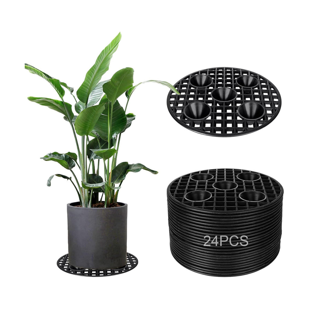24PCS Plant Level Pot Elevator 8 Inch, Plant Risers for Pots, Heavy Duty Potted Plant Stand, Black Plant Runoff Tray