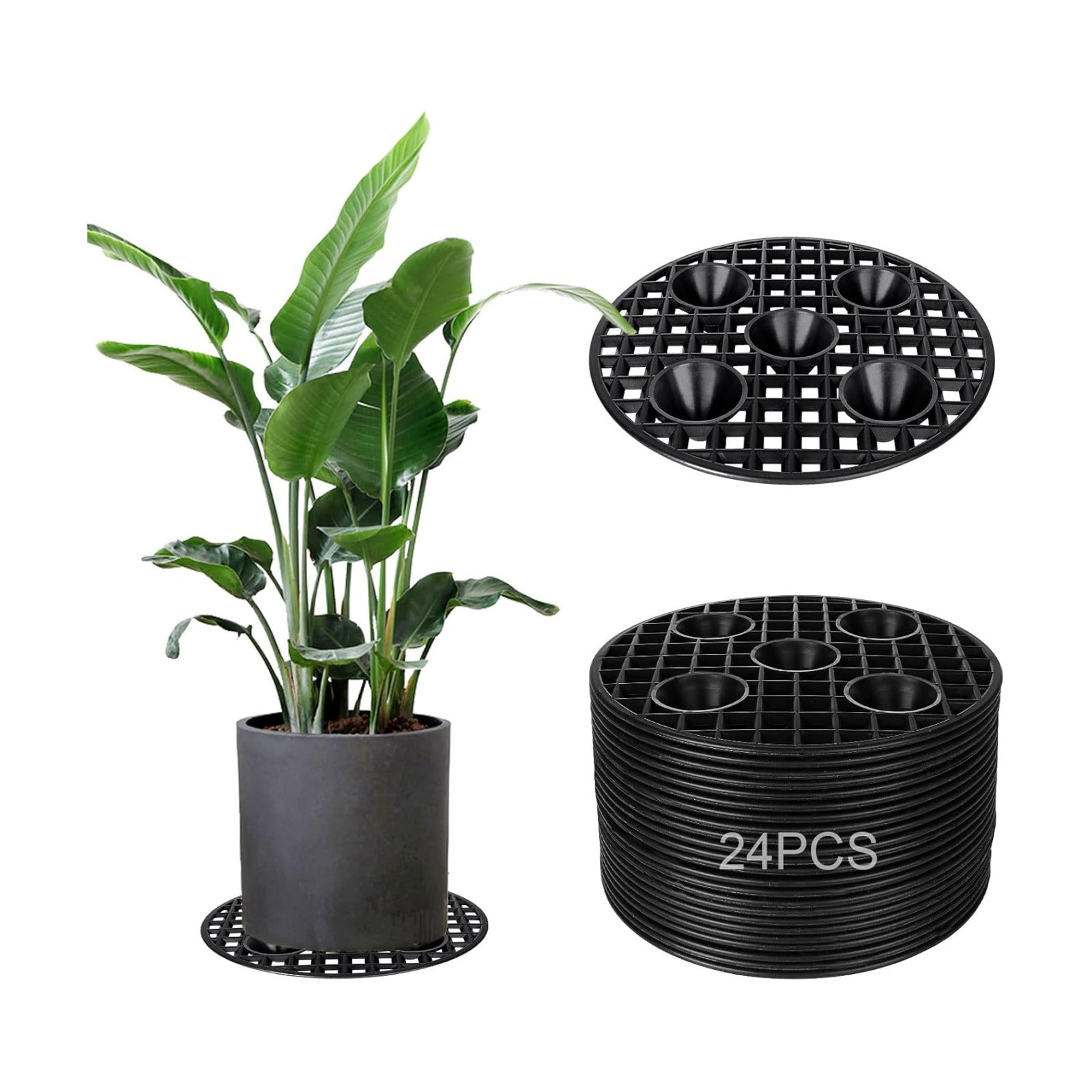 24PCS Plant Level Pot Elevator 8 Inch, Plant Risers for Pots, Heavy Duty Potted Plant Stand, Black Plant Runoff Tray