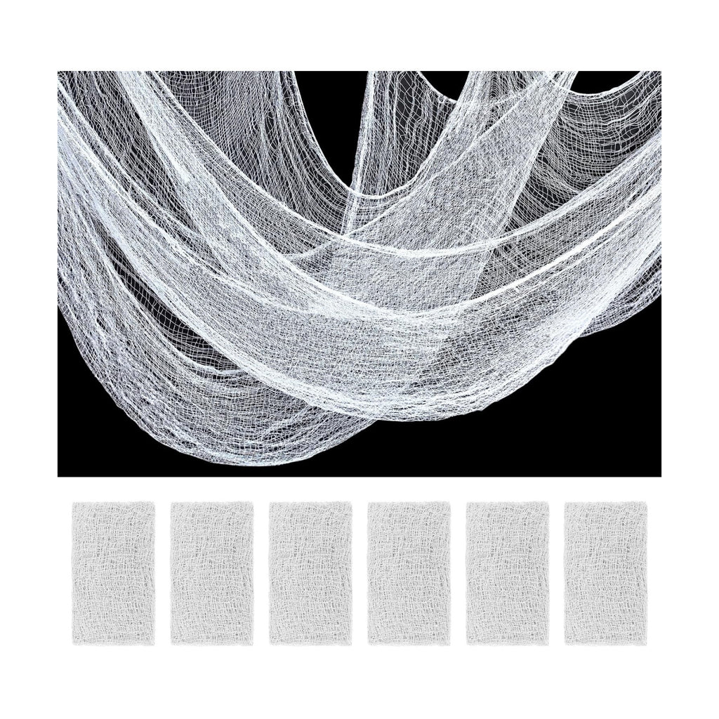 ZeeDix 6 Pack White Halloween Creepy Cloth 30 × 75 Inch - Halloween Cheesecloth Decoration Spooky Scary Gauze Black Cheese Cloth for Party Supplies Outdoor Yard Home Wall Doorway