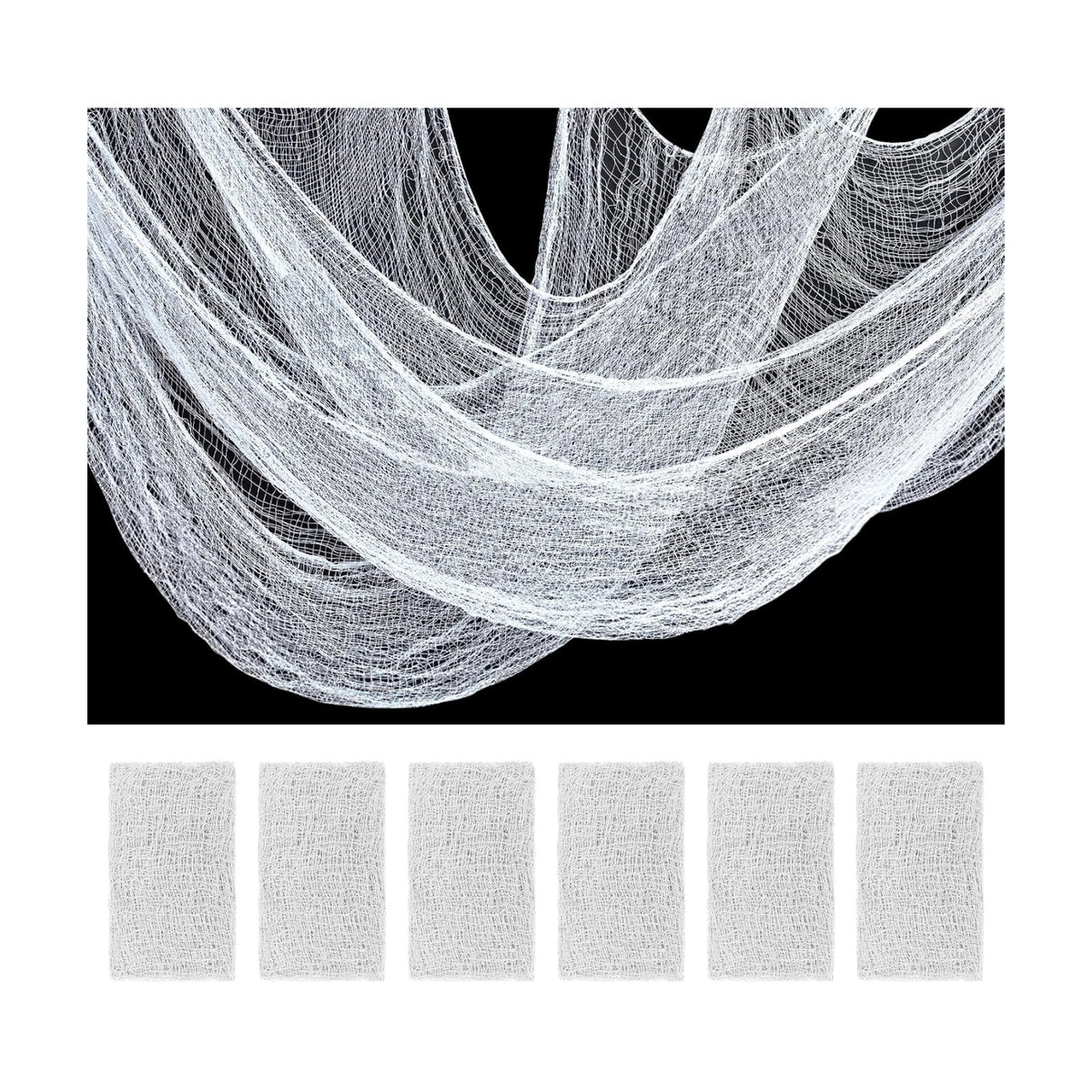 ZeeDix 6 Pack White Halloween Creepy Cloth 30 × 75 Inch - Halloween Cheesecloth Decoration Spooky Scary Gauze Black Cheese Cloth for Party Supplies Outdoor Yard Home Wall Doorway