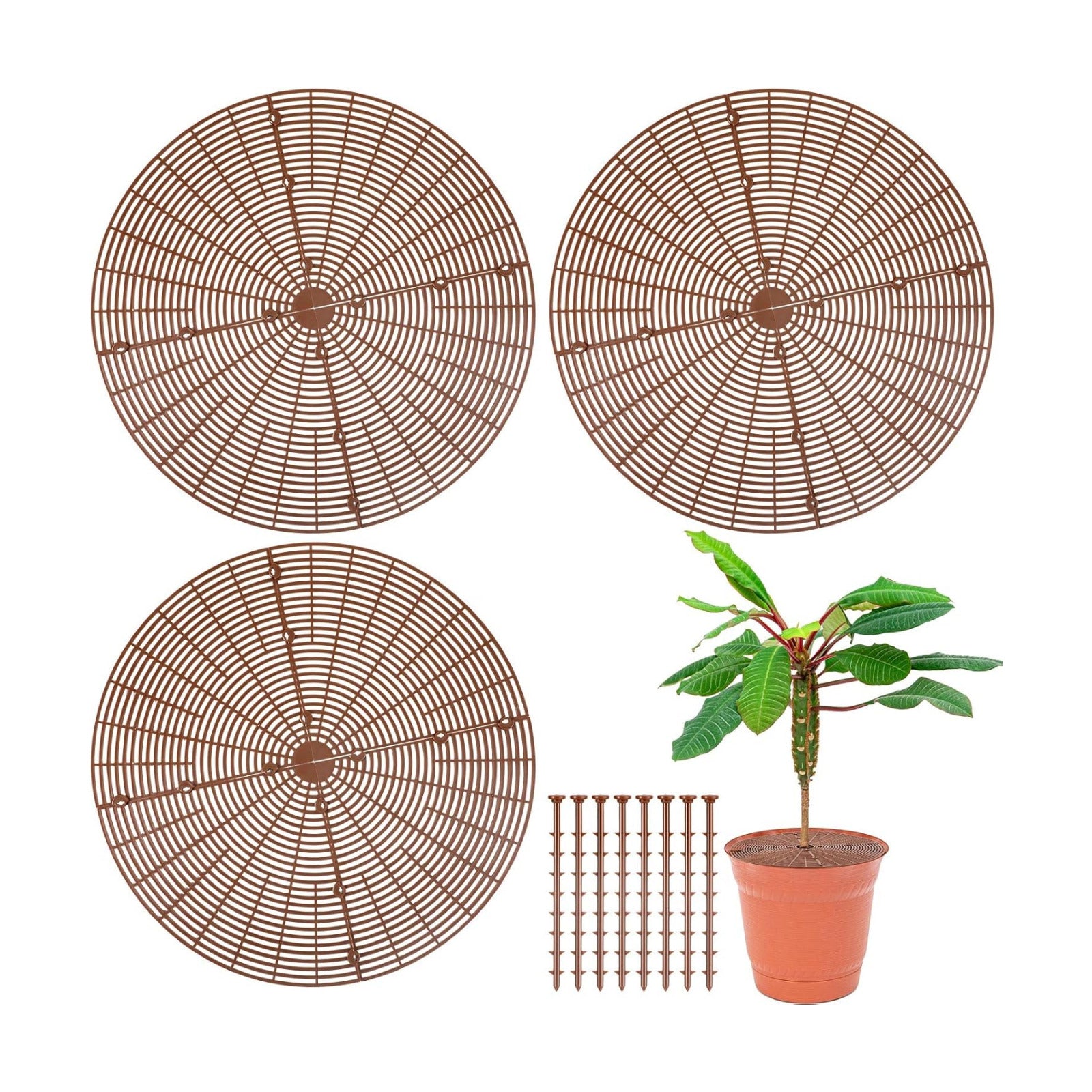 Sawysine 3 Pcs Plant Pot Cover Plant Protector from Animal Flower Pot Grid with Center Cutout Flower Cover Soil