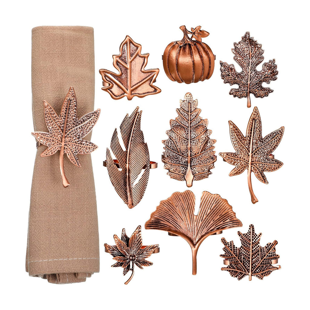 Remerry 9 pcsThanksgiving Napkin Rings Set Fall Autumn Metal Holders