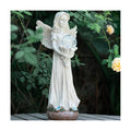 Garden Angels Outdoor Statue, Solar Angel with Crackled Glass Globe | 16.3'' Resin Angel Statue with Warm Led Lights