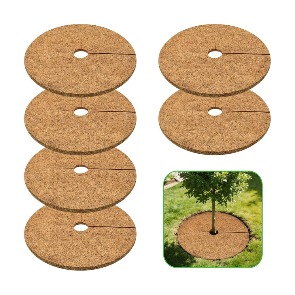 24 Inch Coconut Fiber Tree Ring Mulch Mat, 6 Pack Tree Mulch Ring | 100% Natural Coco Coir Tree Plant Protectors Mat