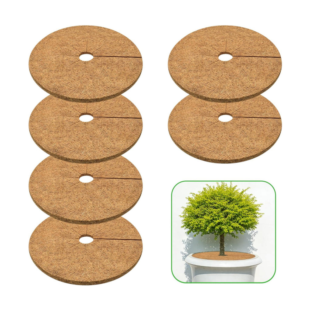 18 Inch Coconut Fiber Tree Ring Mulch Mat, 6 Pack Tree Mulch Ring | 100% Natural Coco Coir Tree Plant Protectors Mat