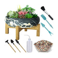 ARTKETTY Succulent Pots, 10 Inch Large Bonsai Pots with Drainage Stand | Shallow Planters for Cactus Flower Plants Plus