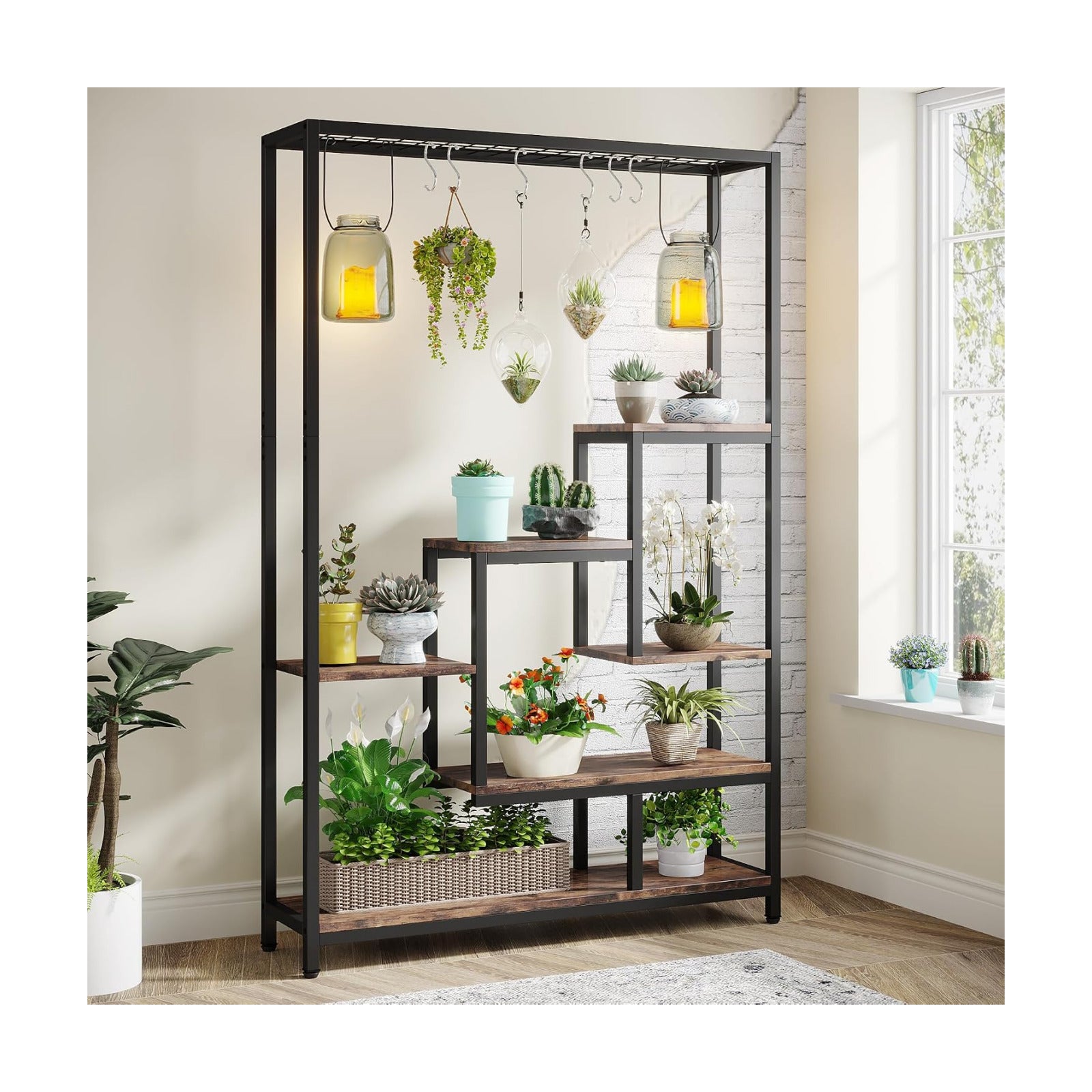Tribesigns 5-Tier Tall Indoor Plant Stand, 70.9 inches Large Metal Plant Shelf with 6PC S Hanging Hooks, Multi-Purpose