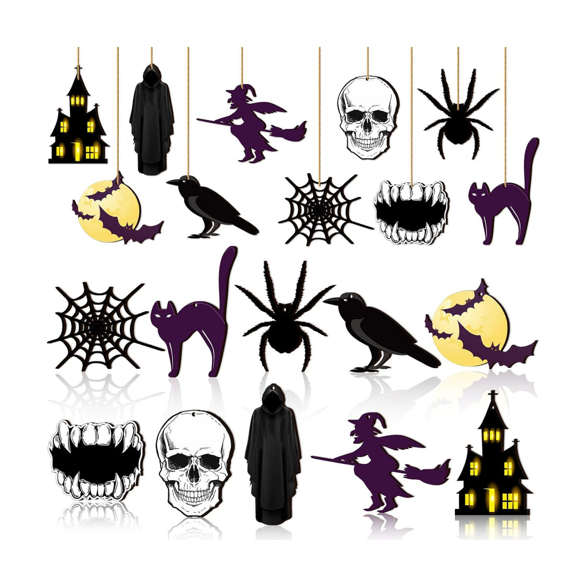 Jetec 30 Pcs Halloween Wood Ornaments Gothic Halloween Tree Decorations