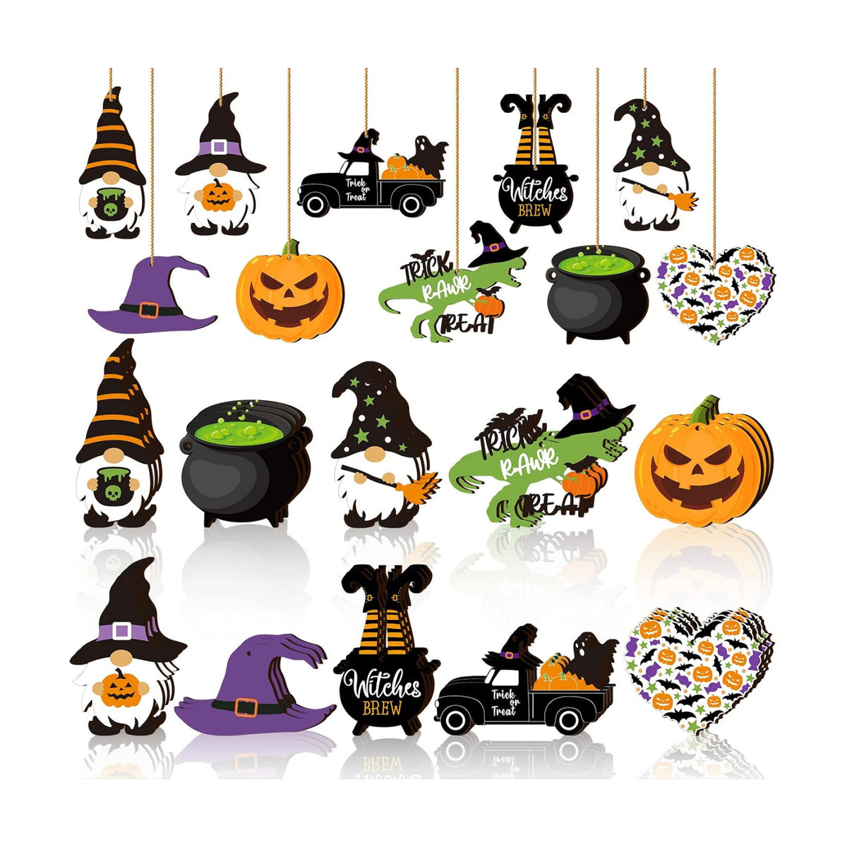 Jetec 30 Pcs Halloween Wooden Ornaments Cute Halloween Tree Decorations