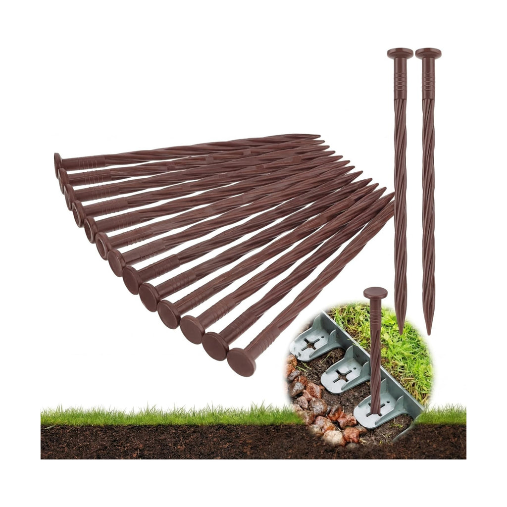 Jetec 150 Pcs 8 Inch Brown Landscape Edging Stakes, Spiral Anchoring Spikes | Spiral Anchoring Design, Reinforced