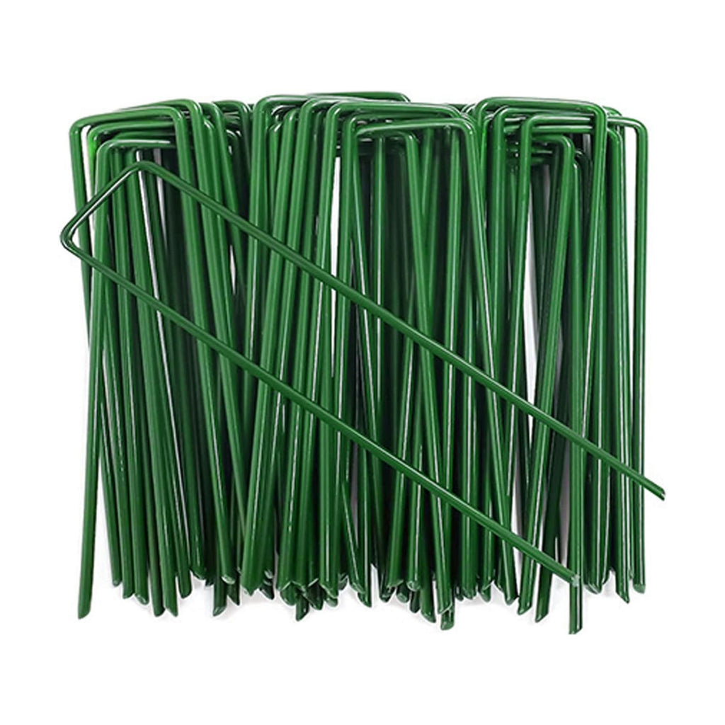 6 Inch Garden Stakes Galvanized Landscape Staples Green U-Type Turf Staples for Artificial Grass Rust Proof Sod Pins