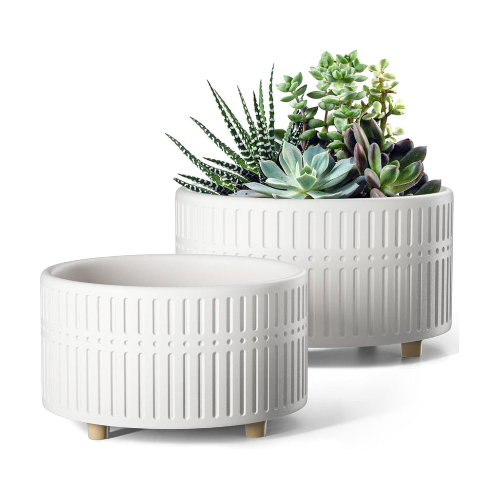 LE TAUCI Succulent Pots, 6.5+8 Inch Ceramic Indoor Plant Pot with Drainage Hole, Shallow Round Succulent Planters, Set