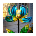 Solar Yard Lights Wind Spinners- Metal Lotus Flower Garden Decor LED Crackle Glass Globe Yard Art Sculpture Solar Stake