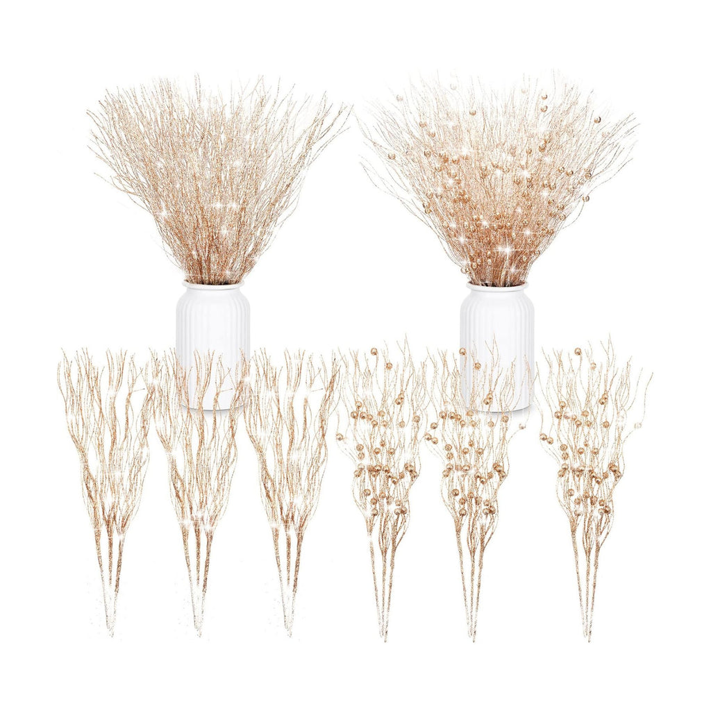 Giegxin 16 Pack 17 Inch Rose Gold Christmas Glitter Berries Stems
