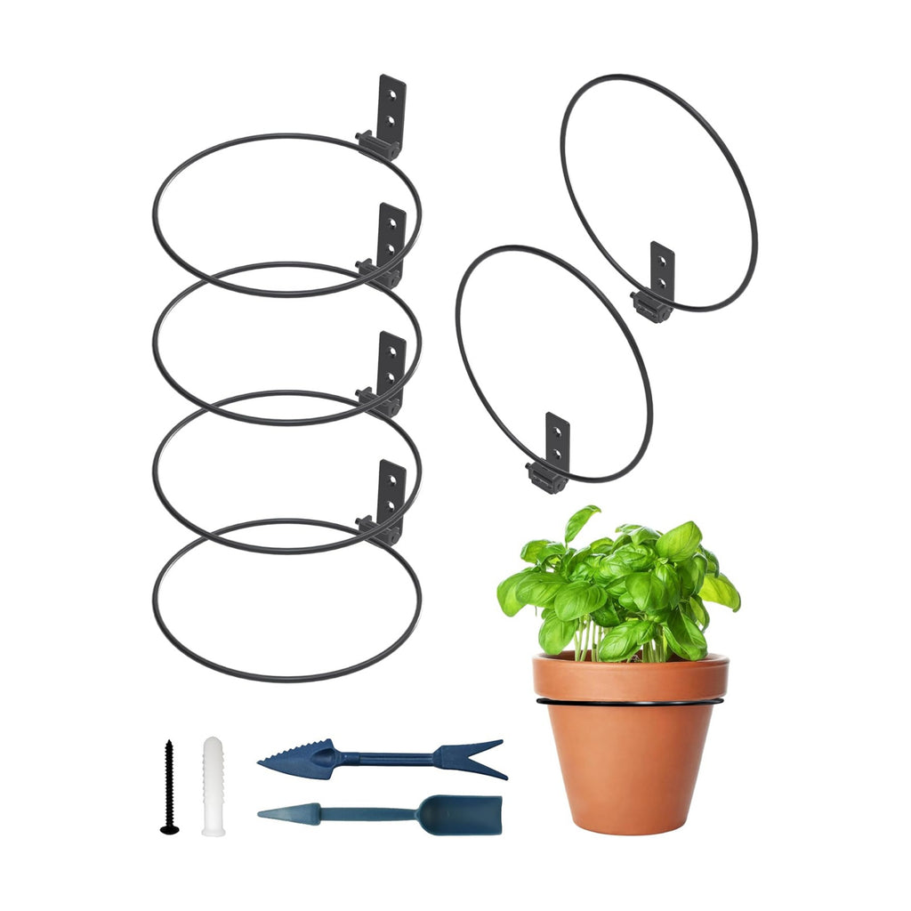 Flower Pot Holder Ring for Wall Mount Foldable – Heavy Duty Round Metal Planter Hooks Hangers - Fence Pot Plant Holders