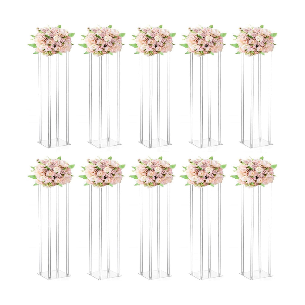 10 Pcs Wedding Centerpieces Acrylic Vases Clear Column Flower Vase Stands 7.87'' x 7.87'' x 31.5'' Rectangular Flower Display Table Stands for Wedding Party Events Reception Table Decor