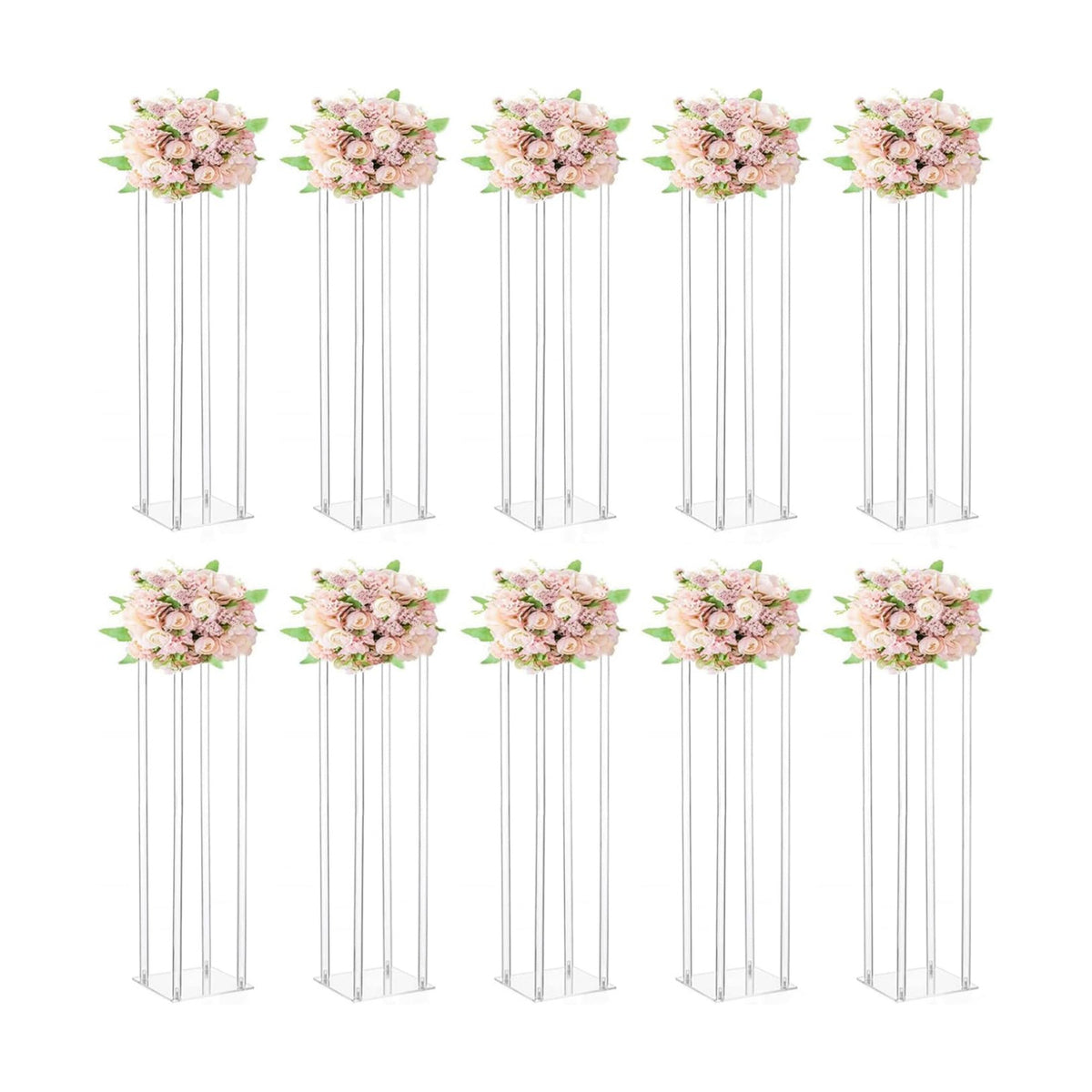 10 Pcs Wedding Centerpieces Acrylic Vases Clear Column Flower Vase Stands 7.87'' x 7.87'' x 31.5'' Rectangular Flower Display Table Stands for Wedding Party Events Reception Table Decor