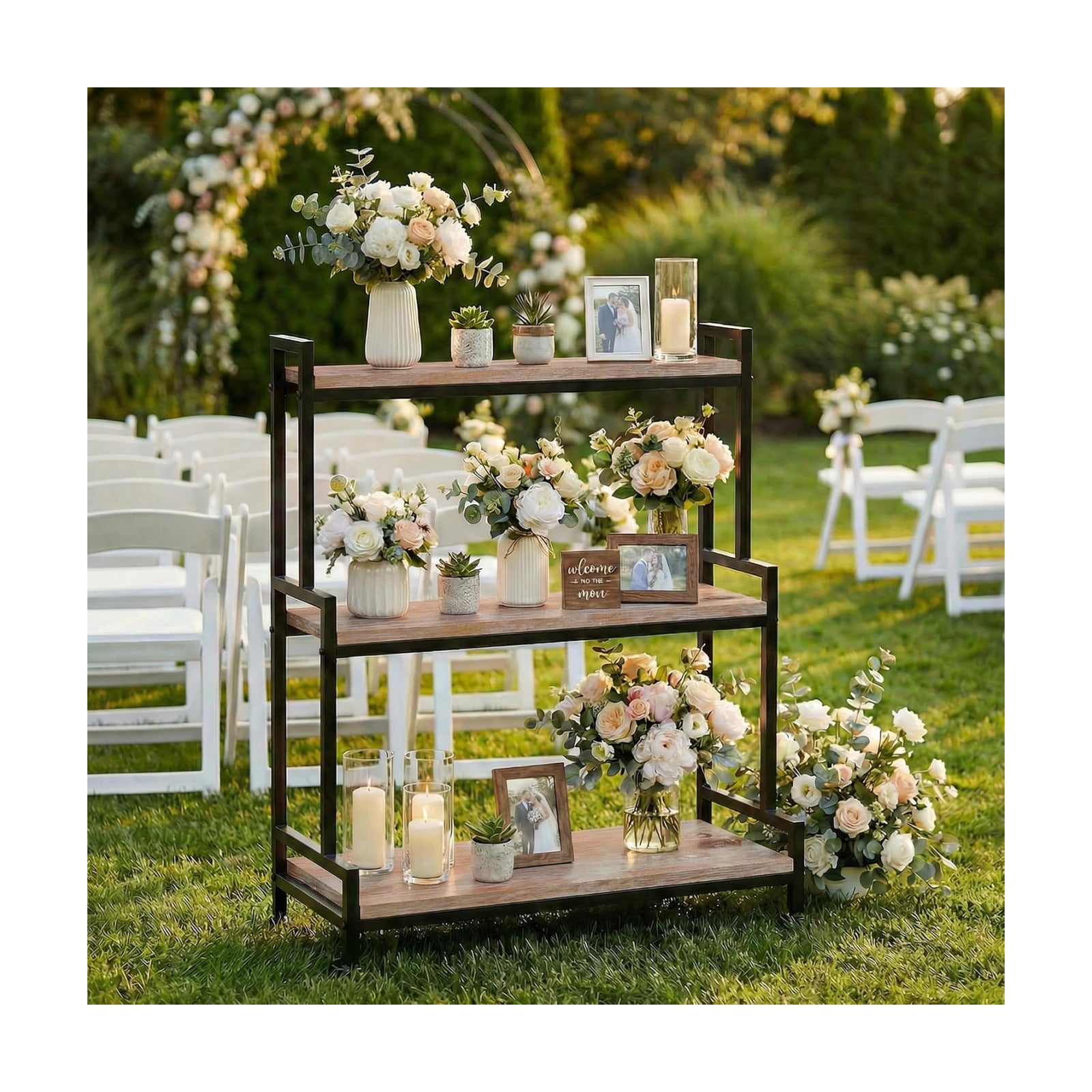 3 Tier Plant Stand with Wheels, Wooden Indoor Plant Shelf Rack,Brown | Rolling ladder plant shelf with solid wood &