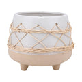 8 in Ceramic Planter Pot for Indoor & Outdoor Plant, Flower | Modern Rattan Accent Design, Mid-Century Planter with