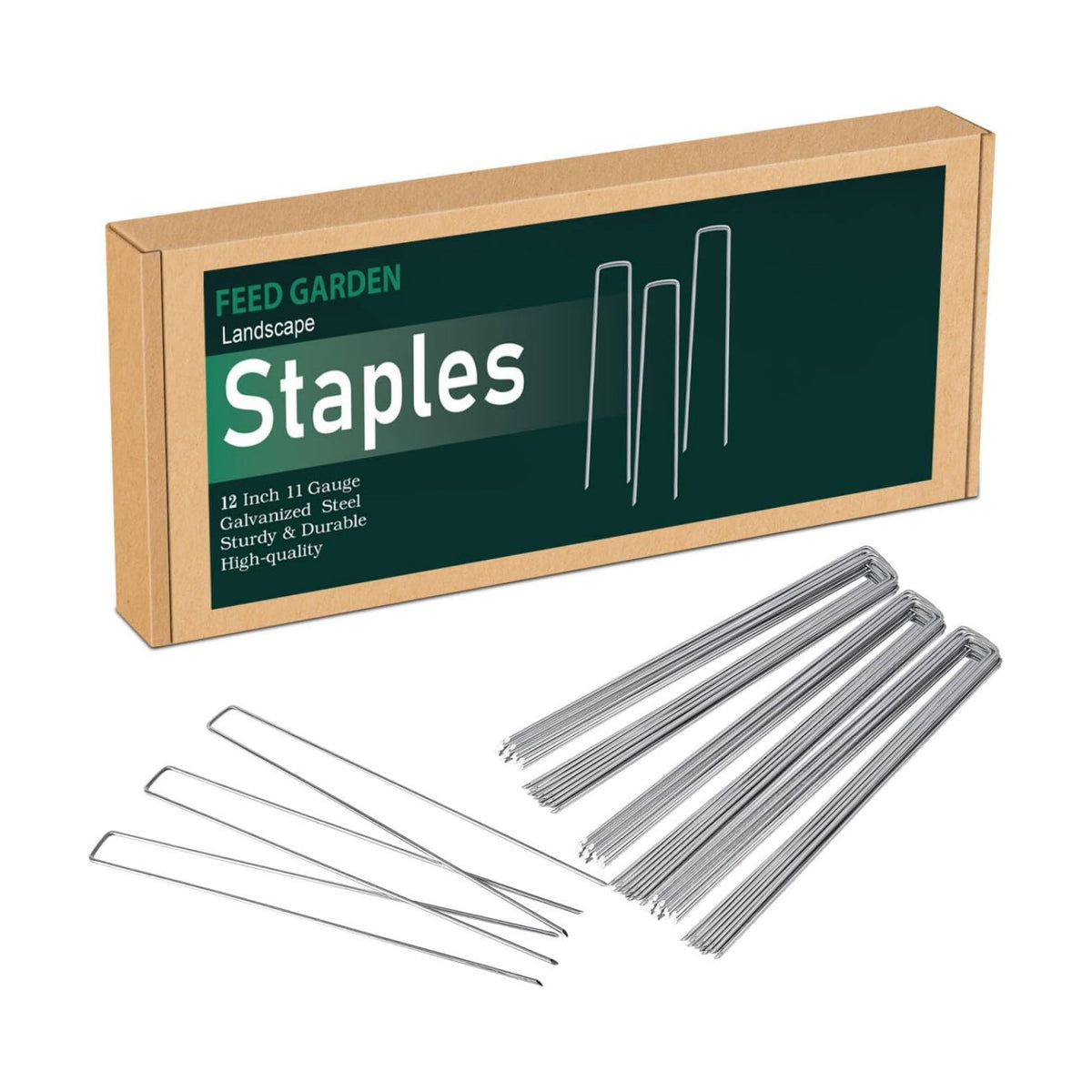 FEED GARDEN 12 Inch 50 Pack Galvanized Landscape Staples 11 Gauge Anti-Rust Garden Stakes Landscaping Fabric SOD Pins Yard Stakes for Weed Barrier Fabric
