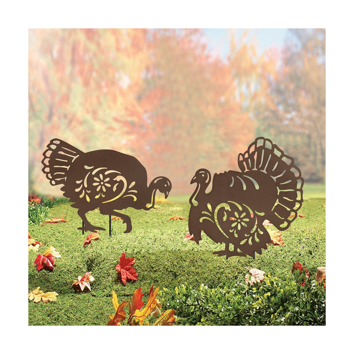 Metal Turkey Garden Stakes,Outdoor Thanksgiving Decorations Yard Art Decor