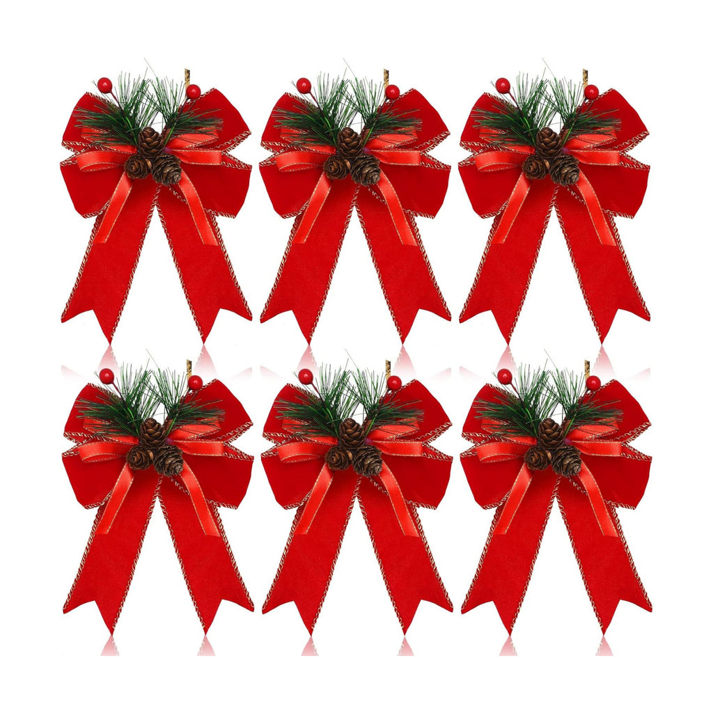 Syhood 6 Pcs Christmas Bows Xmas Velvet Bows Tree Decor, Red