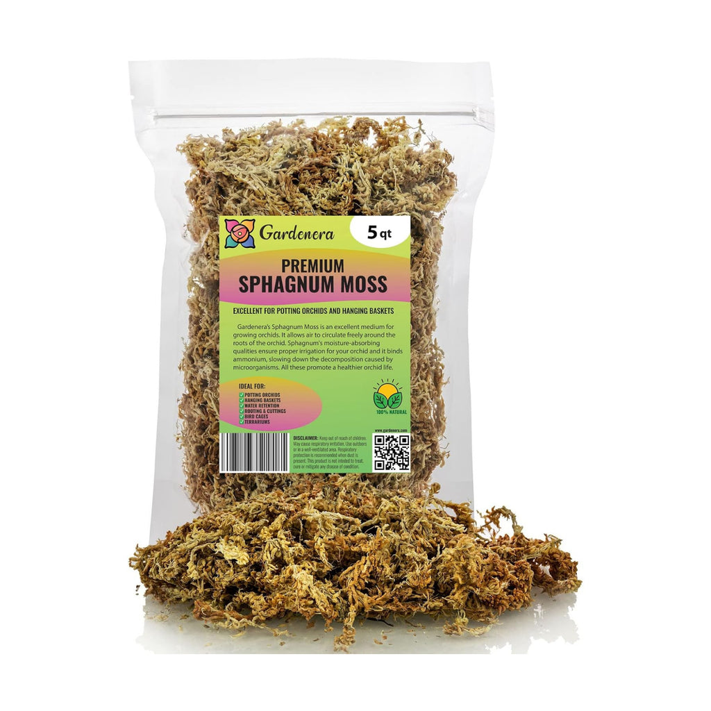 Premium New Zealand Sphagnum Moss by Gardenera - Organic Hand Mixed Long Fibered Sphagnum Moss Orchid - 5 Quart