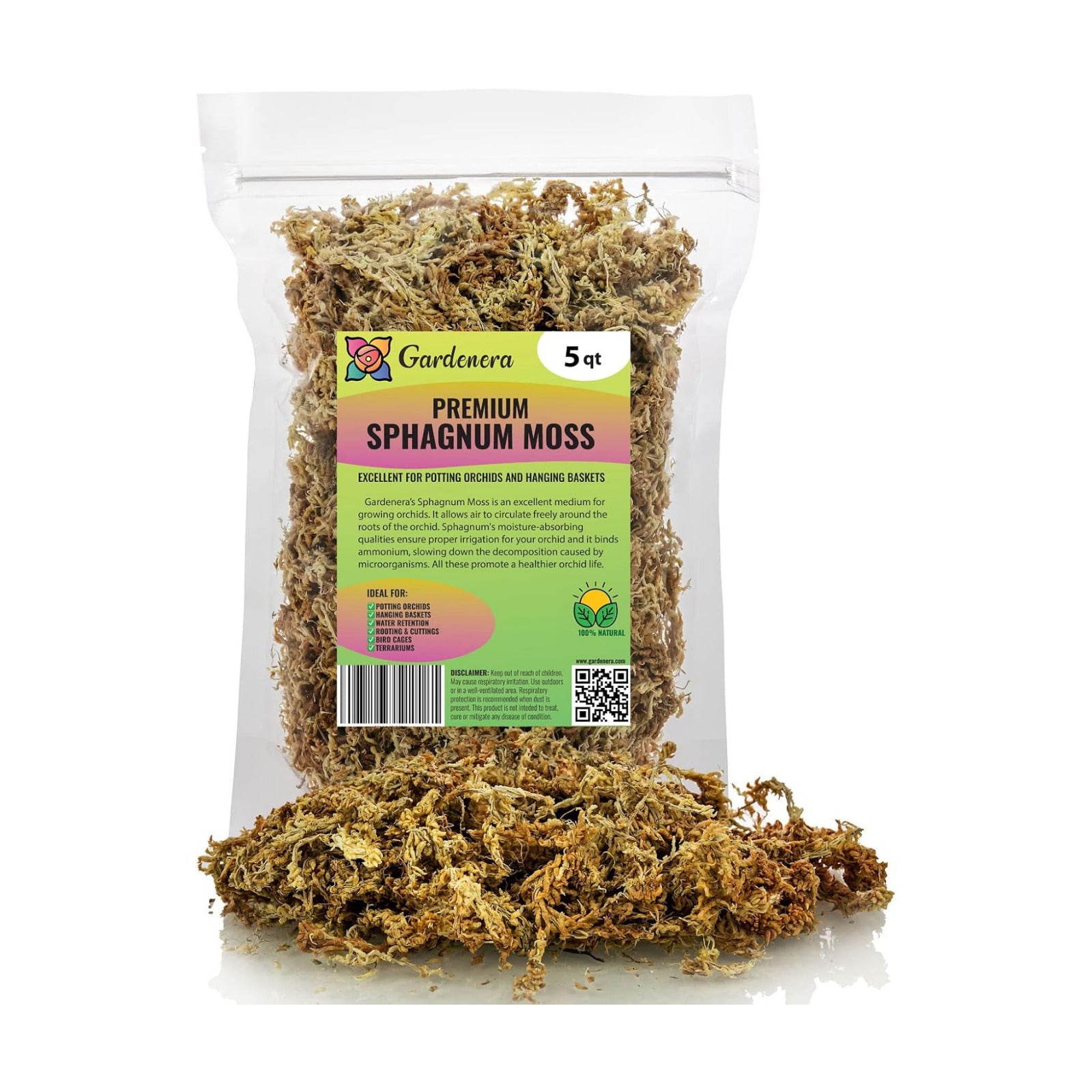 Premium New Zealand Sphagnum Moss by Gardenera - Organic Hand Mixed Long Fibered Sphagnum Moss Orchid - 5 Quart