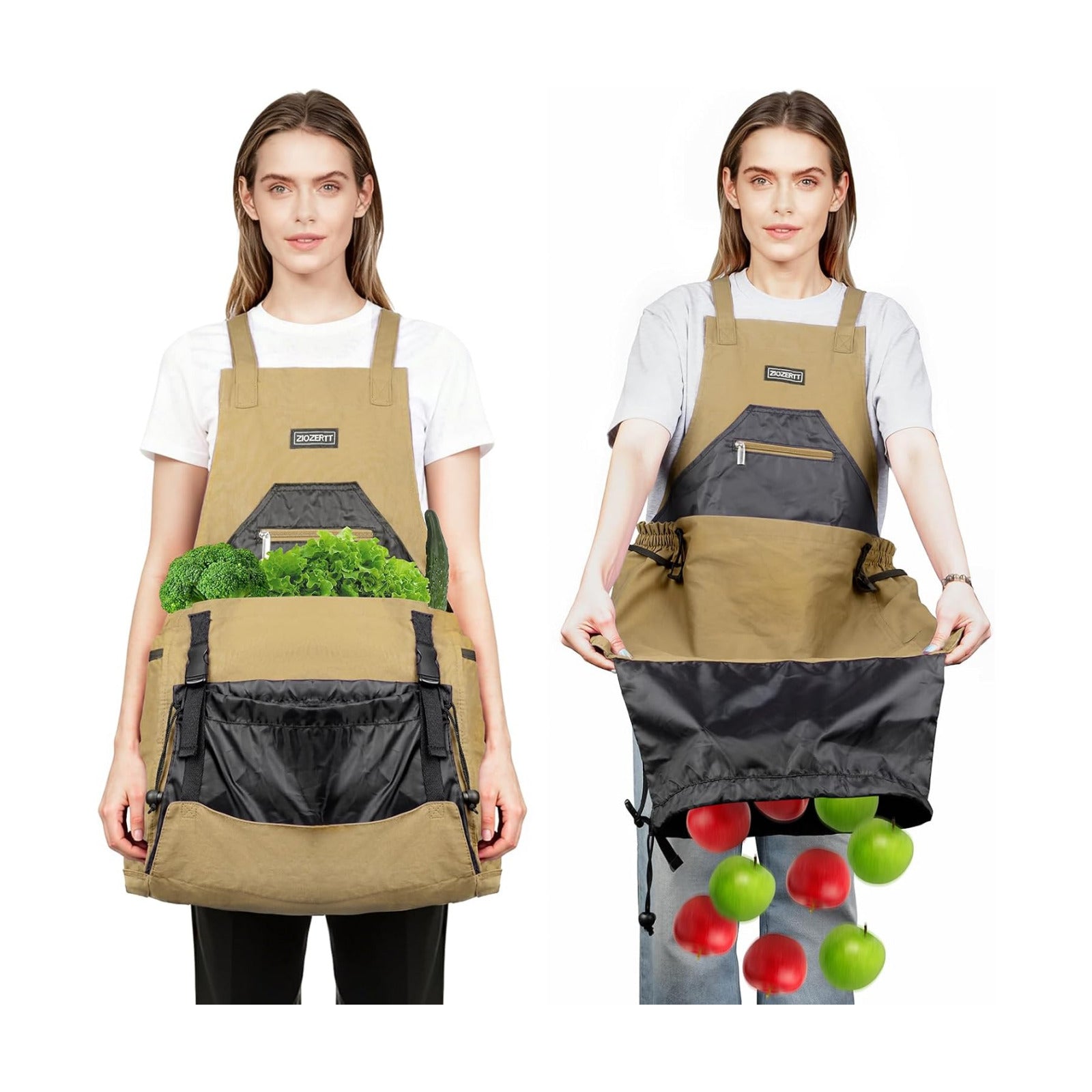 Garden Apron,Harvest Aprons with Drawstring Bag and Pockets for Women and Men,Canvas Fruit Picking Apron