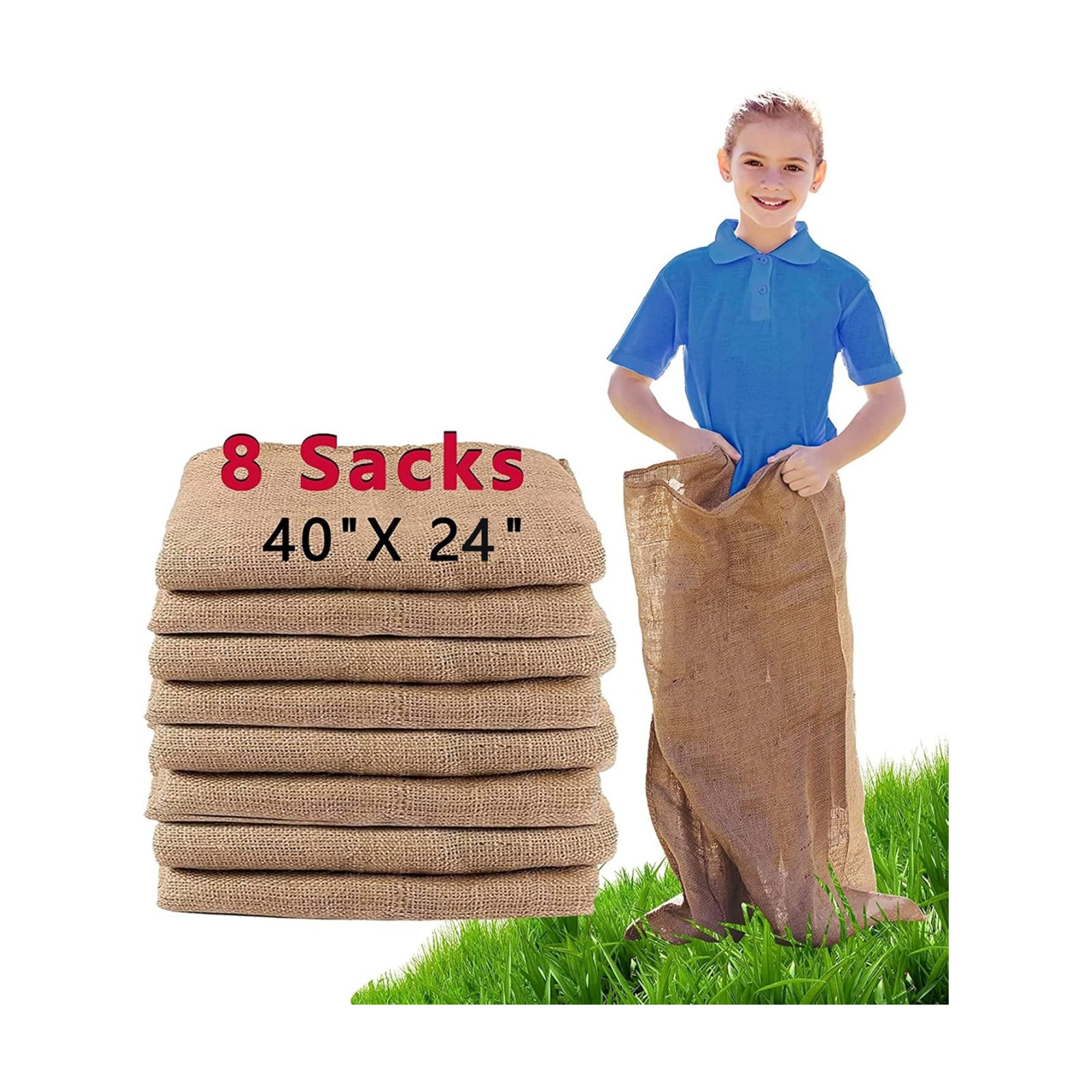8 Pack Burlap Potato Sack Race Bags, 24"x40" Outdoor Lawn Games for Kids & Adults, Outside Yard Games for Birthday