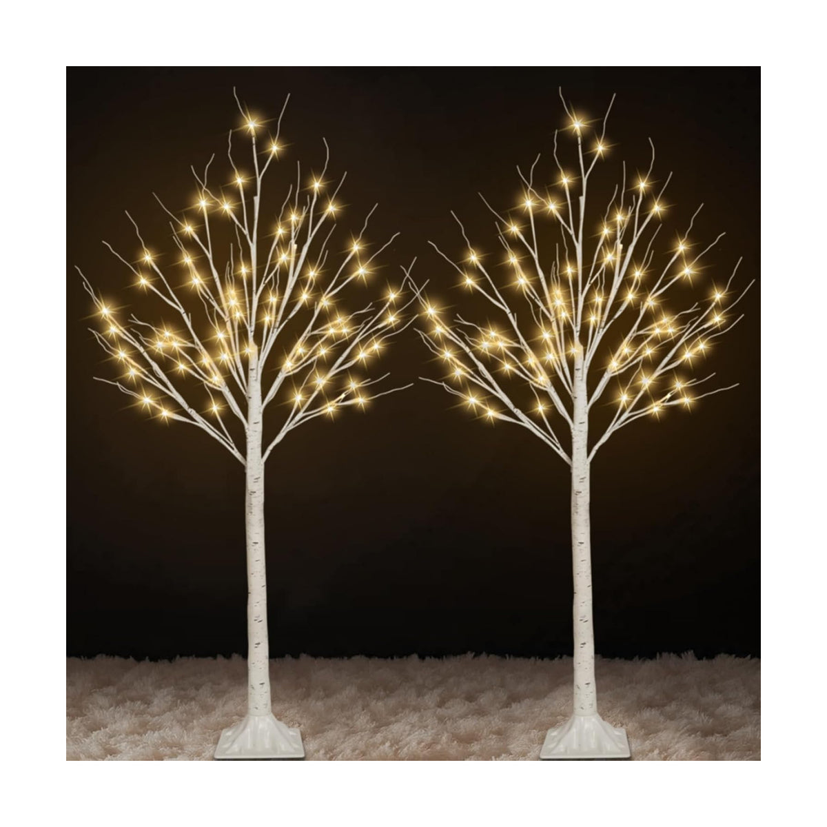 2 Pack 4FT Lighted Birch Trees, 96 LED Twinkling Trees, 2 Lighting Modes