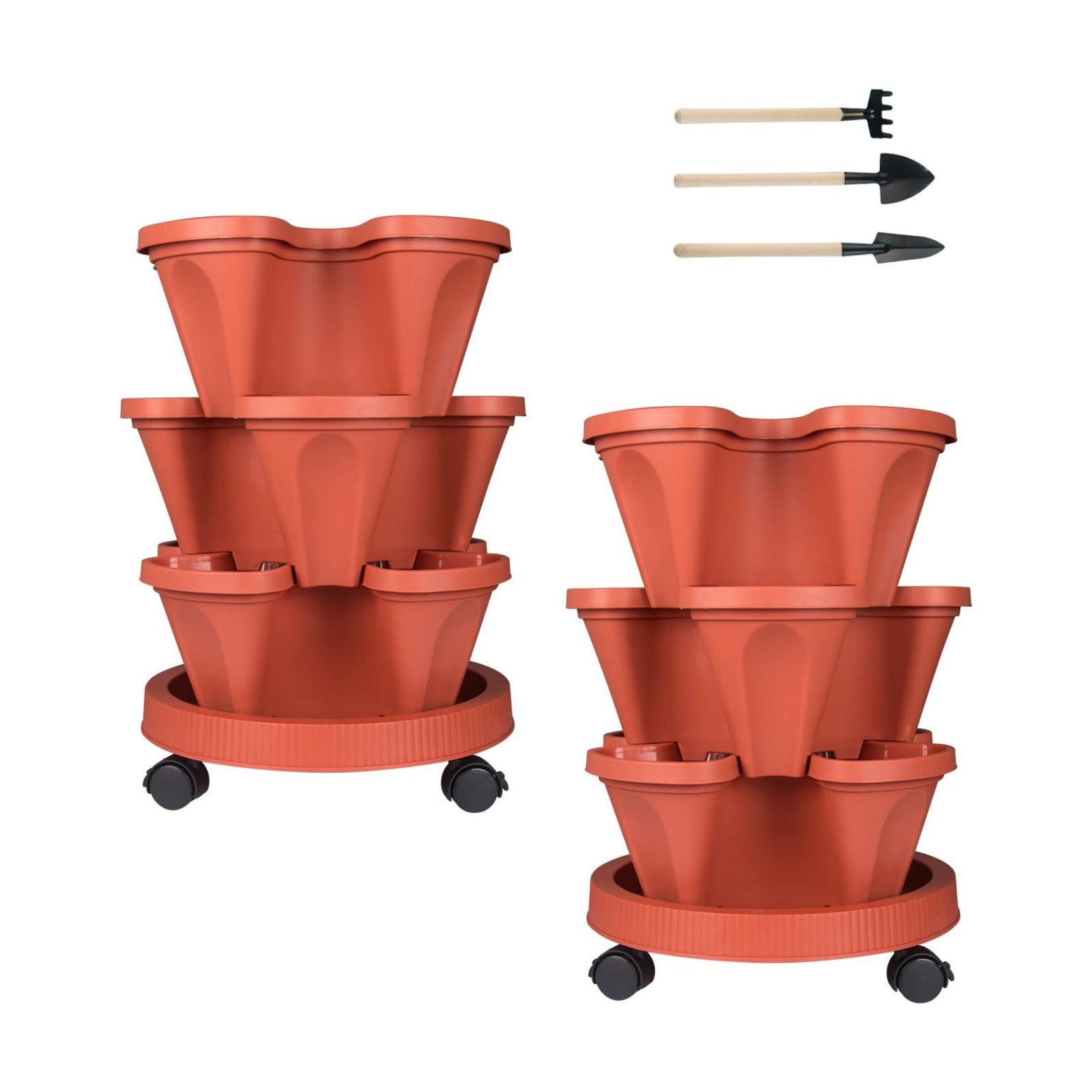 DUNCHATY Stackable Planters 3 Tier Vertical Garden Planting Tower Planters Strawberry, Herb, Flower, and Vegetable