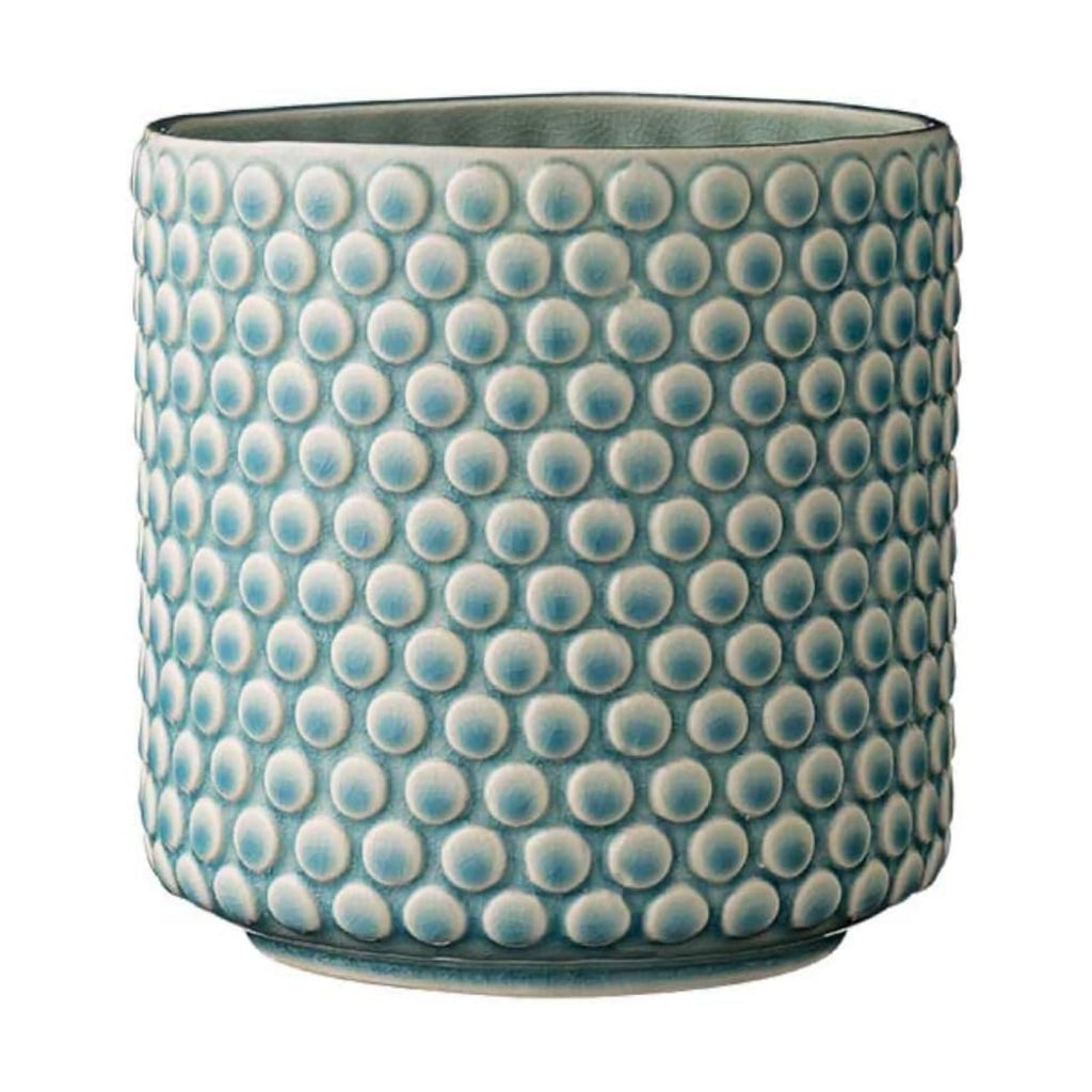 Nordring Stoneware Flower Pot – 6’’ Sky Blue Planter with Polka Dots – Modern Ceramic Pot with Crackle Glaze – No