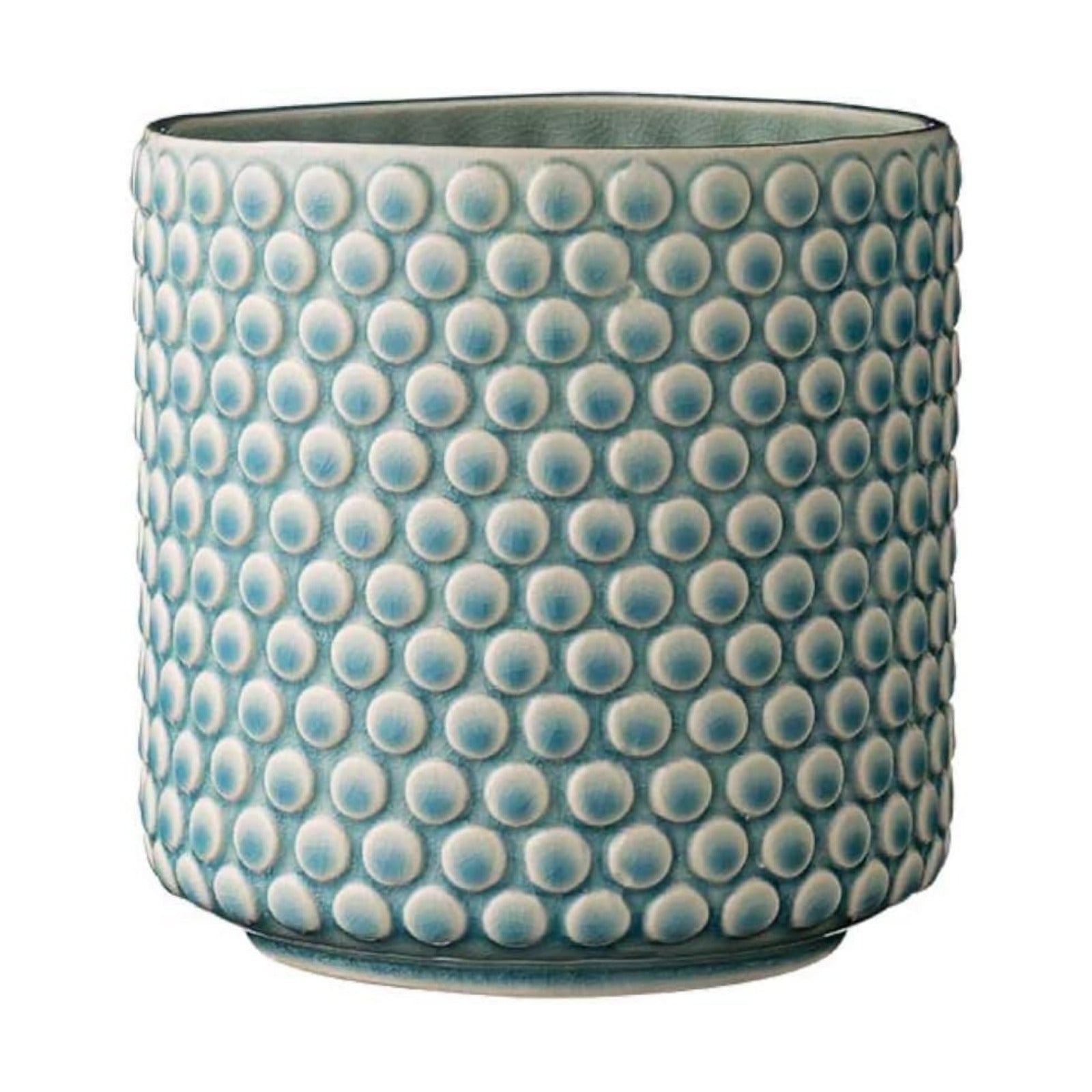 Nordring Stoneware Flower Pot – 6’’ Sky Blue Planter with Polka Dots – Modern Ceramic Pot with Crackle Glaze – No